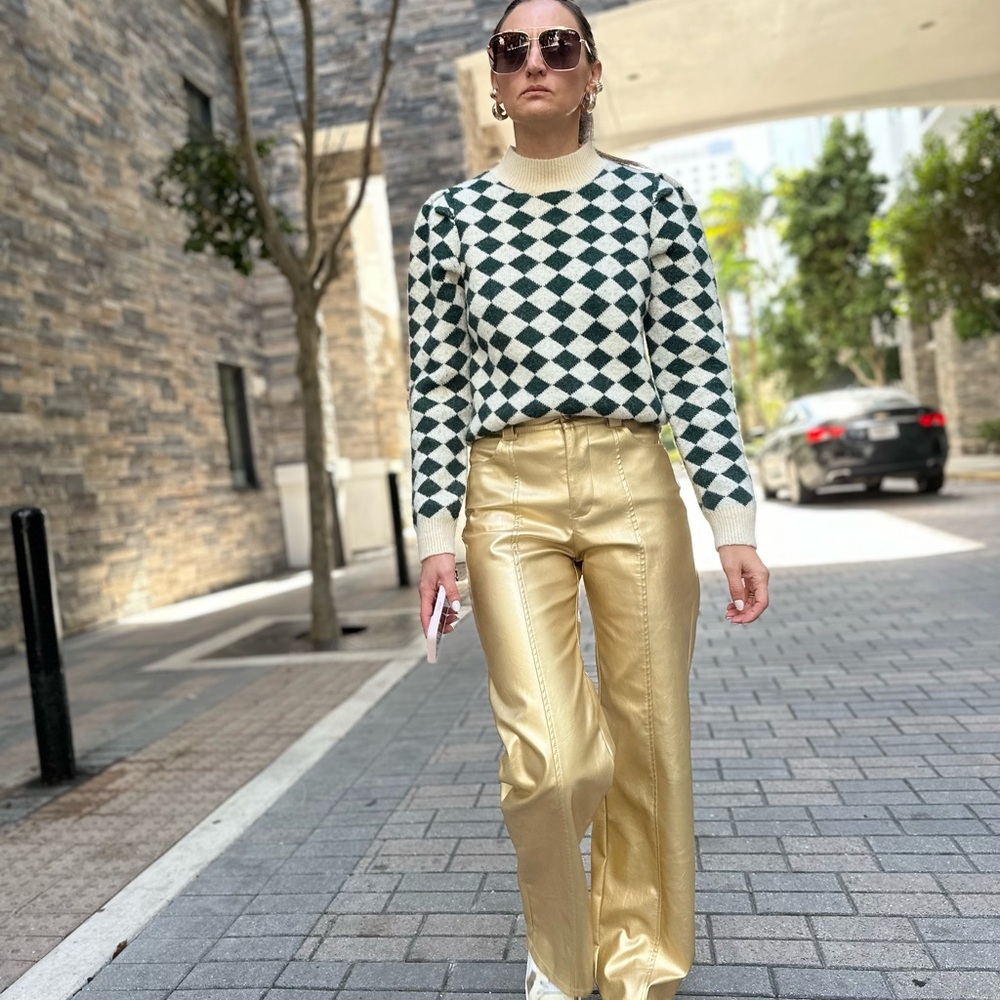 Venti 6 Gold Faux Leather Pants